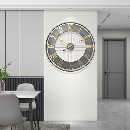 Large Wall Clock,20inch Metal Wall Clocks,Quality Quartz Movement Roman Numerals Clock for Living Room Bedroom Kitchen Decor,Silent Oversize Clock Battery Powered