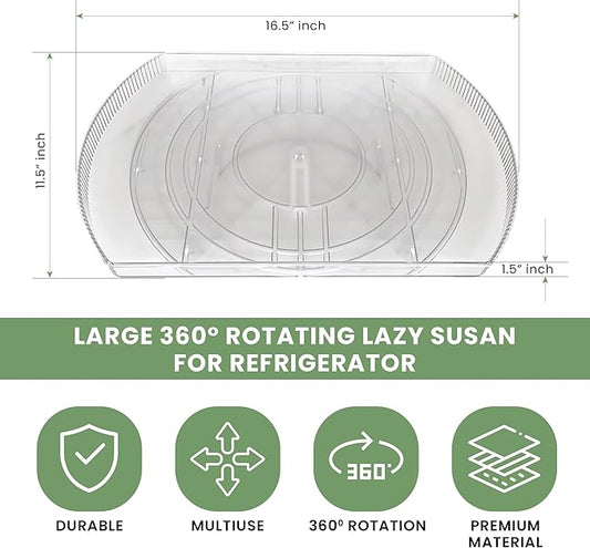 NOSTA Home Rotating Lazy Susan for Refrigerator - Square Lazy Susan - Refrigerator Lazy Susan Organizer - Rotating Fridge Organizer - Large (16.5x11)
