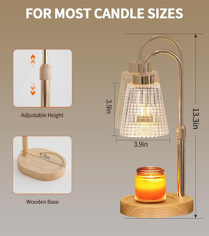 MEIXISUE Gold Candle Warmer Lamp with Timer and Dimmer,Fragrance Electric Wax Melt Warmer with 2 Bulbs,Scented Jar Lamp,Mother's Day/Birthday/Christmas Gifts for Mom/Wife,Home Decor,Adjustable Height