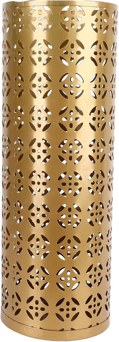 Zerodis Large Round Hollow Design Metal Umbrella Holder, Stylish Gold Finish Steel Umbrella Stand for Entryway, Home Office, and Outdoor Use (M)