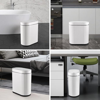 ELPHECO Bathroom Trash Can with Lid 2 Gallon Small Sensor Garbage Can, Slim Smart Trash Bin, Waterproof Automatic Wastebasket, Narrow Plastic Garbage Bin for Bathroom, Black and White