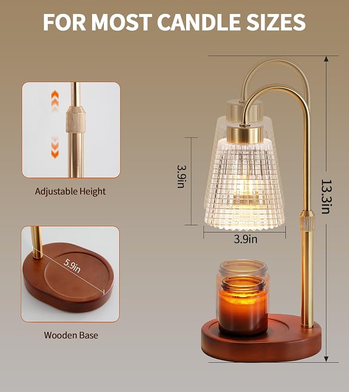 Antique Brass Candle Warmer Lamp WithTimer and Dimmer,Fragrance Electric Wax Melt Warmer with 2 Bulbs,Scented Jar Lamp,Mother's Day/Birthday/Christmas Gifts for Mom/Wife,Home Decor,Adjustable Height