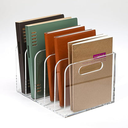 Acrylic Magazine File Holder, 5 Vertical Compartments Desk Document Sorter Organizer, Clear Folder Rack Binder for Office/Documents/Classroom, for Home, Tablet, Magazines, Books & Accessories