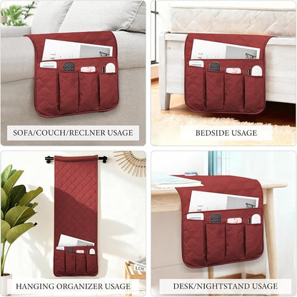 Armchair Caddy for Recliner, Couch Caddy Storage Organizer with 5 Pockets, Non Slip Sofa Arm Organizer for Remote Controls, Phone, Magazines, Tablet (Red)