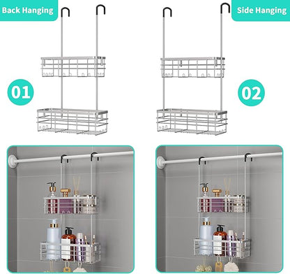 HapiRm Hanging Shower Caddy Organizer - No Drilling Shower Organizer with Hooks, Rustproof & Waterproof 304 Stainless Steel Bathroom Shelves - Silver