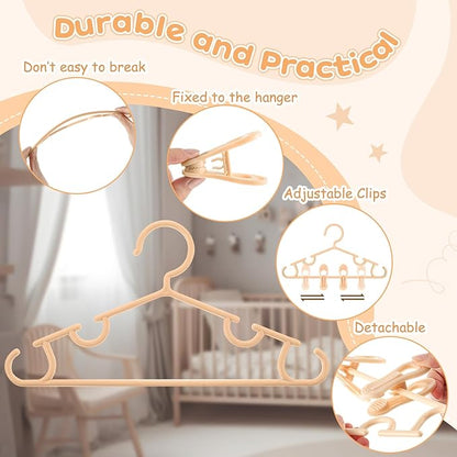 Hsei 5/10/40 Pack Baby Hangers with 10/20/80 Clips, Plastic Kids Pants Hangers for Nursery Closet Top and Bottom Clothes Hanger Set for Newborn Infant Toddler(120 Packs Total,Orange,10.6 Inch)
