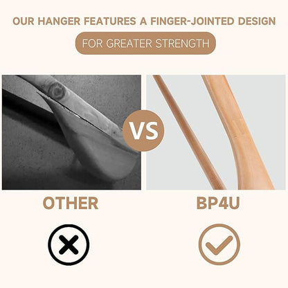 36-Pack Premium Wide Shoulder Wooden Suit Hangers, 17.5" Heavy-Duty Solid Wood Coat Hangers with Pant Bar for Men's Heavy Garments, Blazers, Jackets (Natural Wood)