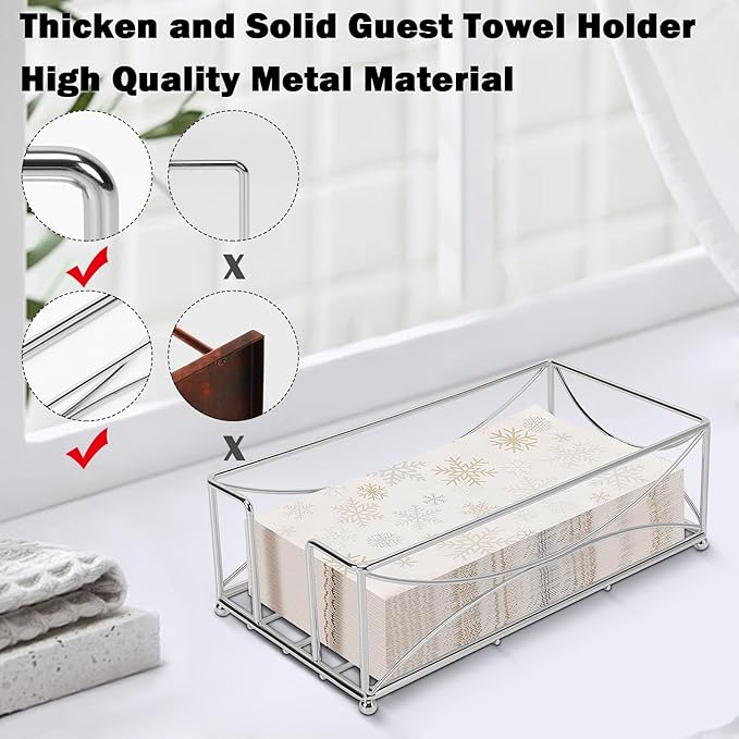 Livabber Guest Napkin Holder, Metal Bathroom Paper Hand Towel Storage Modern Napkin Tray Caddy for Countertop, Table Kitchen, Dinning Room (Chrome, Metal Base)