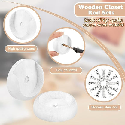 Yookeer 4 Pack Wooden Closet Pole Sockets 1-3/8" Closet Rod Holders Pole Holders for Wardrobe Hallway Bathroom Curtain Clothing Store(White)