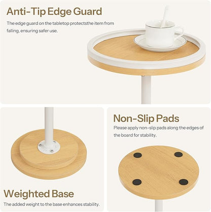 HOOBRO Small Round Side Table, Drink Table, Coffee Martini Table with Pedestal Accent for Small Spaces in Living Room, Bedroom, Sofa Couch, Natural and White WN168BZ01