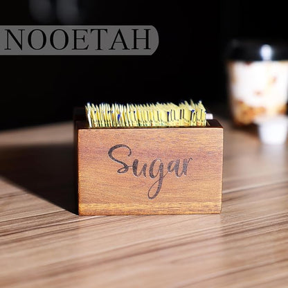 Acacia Sugar Packet Caddy for Coffee Bar, Farmhouse Wood Sugar Holder Packets , Sugar Packet Container, Small Tea Bag Organizer for Office Table,Hotel, Restaurant, Brown Labeled Sugar