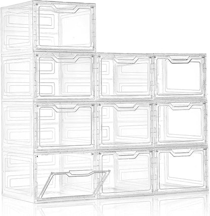 Freebat 10 Pack Closet Organizers and Storage,Clear Stackable Plastic Storage Bins with Lids Magnetic Doors,Clothes Organizers and Storage,Plastic Craft Containers for Wardrobe Kitchen Bathroom Office