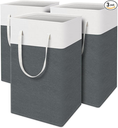 TasticTotes laundry basket 3-Pack, laundry hamper, Hamper with handles, collapsible laundry baskets, Waterproof dirty clothes hamper, Towel Storage for Home or Dorm, 88L-Grey