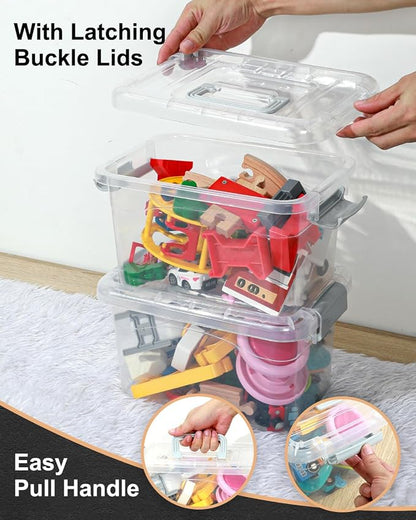 EOENVIVS Plastic Storage Bins 7 Quart-Storage Organizer Bins with Grey Buckle Lids, Stackable Storage Bins with Lids for Home Office Kids Room Closet School Art Supplies Organization,6 Packs, Clear