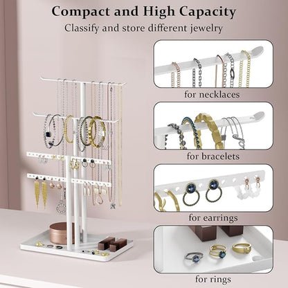 pickpiff White Jewelry Stand Holder Organizer: 12.5" Sturdy Hanger for 80 Pcs Jewelry, Jewlery Tower for Display Necklace, Earring, Bracelet, Watch