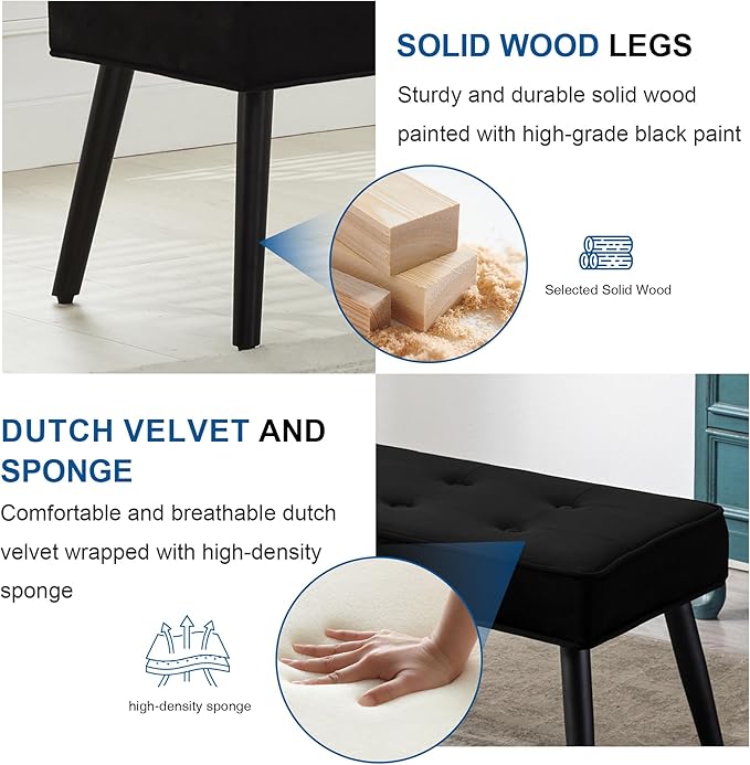 40'' Upholstered Bench, Entryway Ottoman with Wooden Legs for Living Room, End of Bed Bench