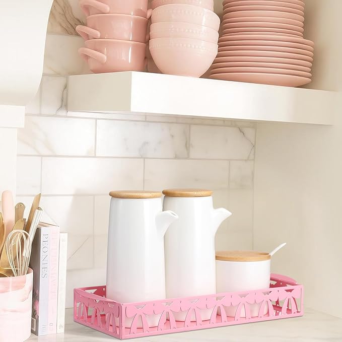 Pink Bow Toilet Paper Basket Cute Metal Toilet Tank Paper Holder with Handle Pink Bow Bathroom Storage Organizer Coquettish Preppy Accessories Decor for Bathroom Restroom