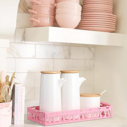 Pink Bow Toilet Paper Basket Cute Metal Toilet Tank Paper Holder with Handle Pink Bow Bathroom Storage Organizer Coquettish Preppy Accessories Decor for Bathroom Restroom