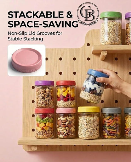 16 OZ 4Pack, Overnight Oats Jars with Lids, Glass Meal Prep Containers, Airtight Mason Jars for Breakfast, Yogurt Parfait, Salad & Smoothies, Leakproof and Reusable Food Storage Jars(4-2)