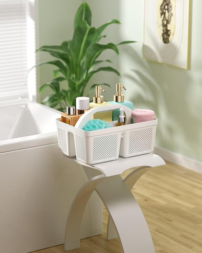 4 Pack Portable Shower Caddy, Integrated Handle, Reinforced Plastic, Quick-Dry Ventilation Holes, Multi-purpose Storage Basket for Home, Dorm and Bathroom, Kitchen, White