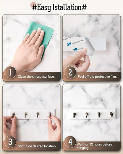Key Holder for Wall Adhesive, No Damage Small Key Rack with 4 Hooks for Camper, RV or Office, Wooden