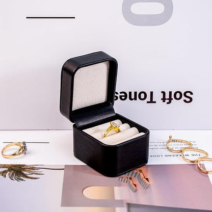 SANQIANWAN PU Leather Wedding Ring Box Jewelry Case for Proposal Engagement Ring Box Jewelry Display Box Gift Box for Birthday and Anniversary (Black-B)