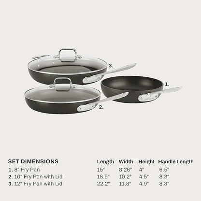 All-Clad HA1 Hard Anodized Nonstick Fry Pan Set – 5-Piece Cookware, 8", 10", 12" Skillets with Lid, Induction Compatible, Oven Safe to 500°F, Lid Safe to 350°F, Black