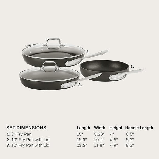 All-Clad HA1 Hard Anodized Nonstick Fry Pan Set – 5-Piece Cookware, 8", 10", 12" Skillets with Lid, Induction Compatible, Oven Safe to 500°F, Lid Safe to 350°F, Black