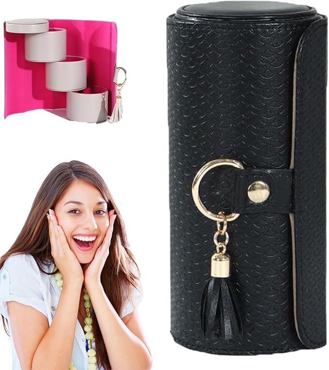 IBHOO Layered Travel Jewelry Case, Multi Layer Jewelry Box with Compartments for Necklaces Rings Earrings, Compact Zipper Jewelry Storage for Women, Portable Jewelry Holder for Travel Home (Black)