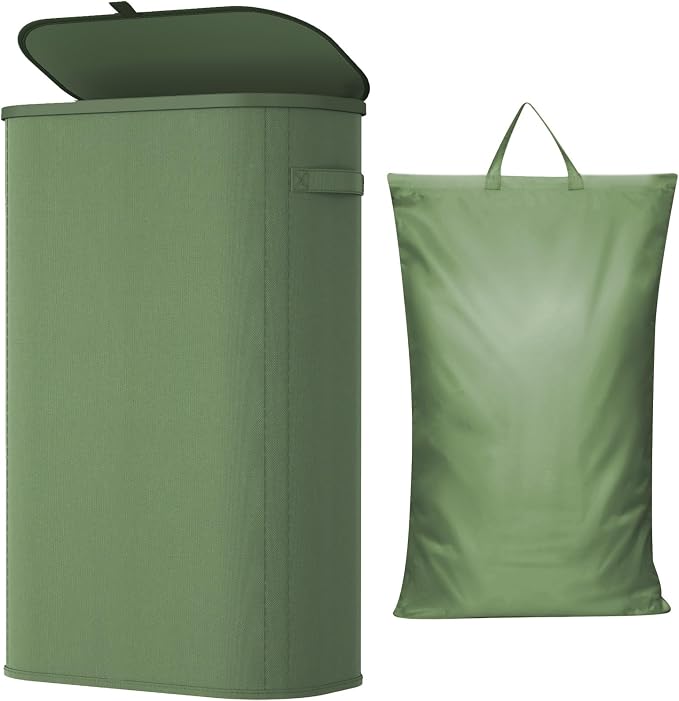 Lifewit 85L Large Laundry Basket with Lid, Laundry Hamper with Plastic Handles and Removable Bag, Foldable Tall Dirty Clothes Hampers for Laundry for Laundry Room, Bedroom, Bathroom, Dorm, Green