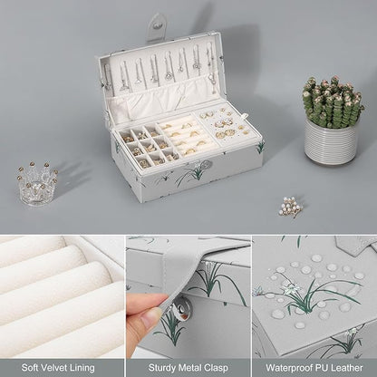DesignSter 2 Layer Large Jewelry Box for Women, Leather Jewelry Organizer with Removable Jewelry Tray, Jewelry Storage Case for Necklaces Earrings Bracelets and Rings（Orchid）