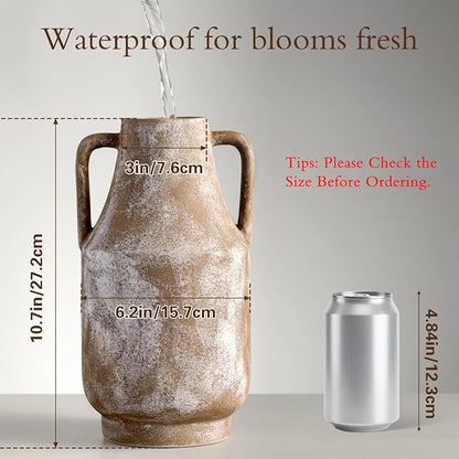 Ceramic Flower Vase, 10.7in Farmhouse Table Rustic Vases, Small Flower Terracotta Vases for Home Decor, Living Room,Table, Handcrafted (Terracotta)