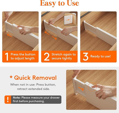 Lifewit 8 Pack 5" High Drawer Dividers 34-56cm/13.5-22" Adjustable Drawer Organizer for Clothes/Utensils, Expandable Drawer Separator in Dresser/Kitchen/Bedroom/Office Organization & Storage White