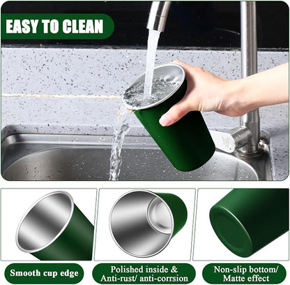 Mimorou 20 Pack 16 oz Stainless Steel Pint Cups Metal Cups Unbreakable Drinking Water Tumblers Stackable Tumbler for Adults Bar Home Restaurant Travel Picnic Camping Outdoor (Dark Green)