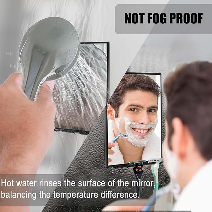 LFOYOU Shower Mirror for Shaving with 2 Replaceable Adhesive - Two Razor Holder, 360°Rotation Adjustable Shaving Mirror with a Squeegee, Bathroom Razor Holder(Not Fogless)