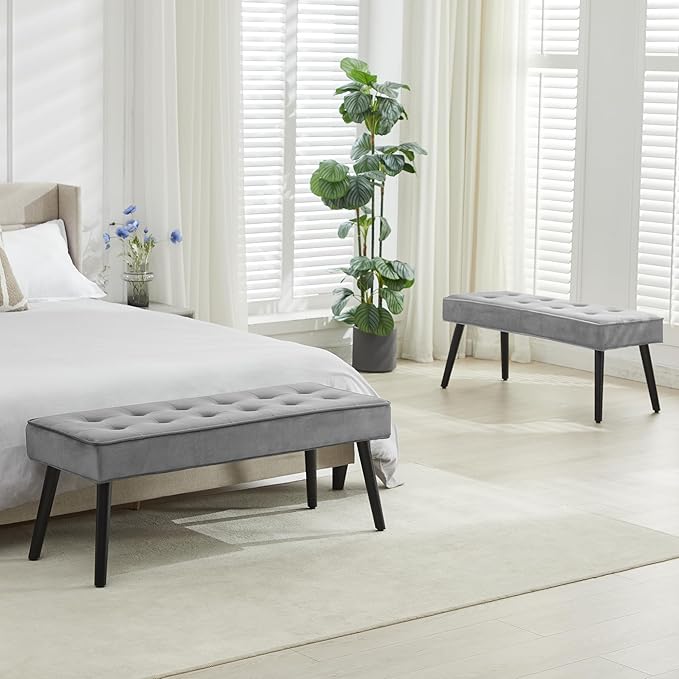40'' Upholstered Bench, Entryway Ottoman with Wooden Legs for Living Room, End of Bed Bench