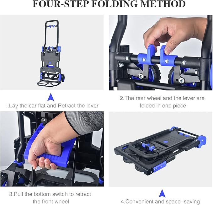 Oyoest Folding Hand Truck Heavy Duty 330LB Load Carrying,Convertible Dolly Cart with Retractable Handle and 4 Rubber Wheels,Portable Hand Truck Foldable for Luggage/Personal/Travel/Mobile/Office Use.