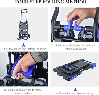 Oyoest Folding Hand Truck Heavy Duty 330LB Load Carrying,Convertible Dolly Cart with Retractable Handle and 4 Rubber Wheels,Portable Hand Truck Foldable for Luggage/Personal/Travel/Mobile/Office Use.