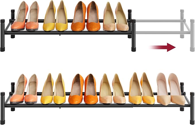 Tajsoon Expandable Shoe Rack for Closet 1 Tier, 28“-41“Adjustable & Stackable Shoe Shelf Storage, Metal Shoe Rack Organizer for Front Door Entrance, Closet, Garage, Entryway, Black