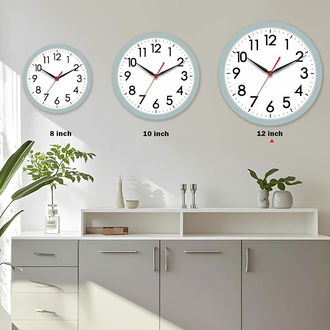 AKCISOT Wall Clock, Modern Small Wall Clocks Battery Operated 12 Inch, Silent Non-Ticking Analog Classic for Office, Home, Bathroom, Kitchen, Bedroom, School(Blue Gray)