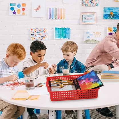 6-Pack Stackable Paper Trays with Handles, Modern Desktop Organizer for A4 Documents, Homework Turn-in Bins for Classroom & Office Use (Rainbow)