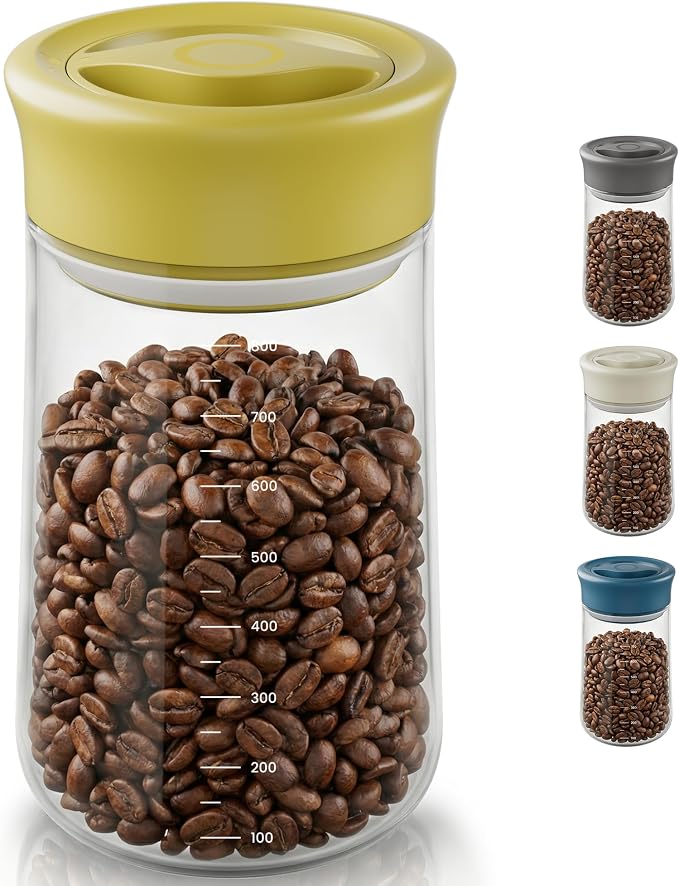 LAKUMIQI Overnight Oats Containers with Lids, 27oz Glass Jars with Airtight Lids, One-Hand 90° Twist-Off Wide Mouth Food Storage for Coffee Bean, Chia Pudding, Meal Prep, Pantry, Yellow