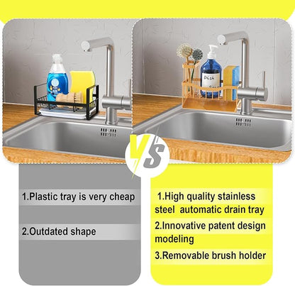 Fssvcd Maifan Sink Caddy Sponge Holder for Kitchen with Brush Holder and Stainless Steel Self Drain Tray, Rustproof Kitchen Sink Organizer for Sponge, Soap Dispenser Storage Accessories
