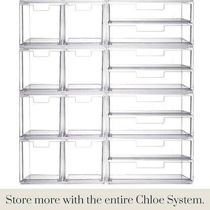 STORi Stackable Desk Drawer Organizer, Clear Pen Pencil Makeup Brush Holder for Desktops and Vanities, 4 Wide Drawers (Made in USA)