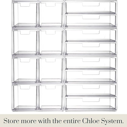 STORi Stackable Desk Organizer Drawers, Clear Pen Pencil Makeup Brush Holder for Desktops and Vanities, 4 Multi-size Drawers (Made in USA)
