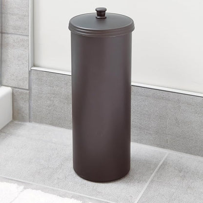 iDesign Freestanding Bathroom Toilet Paper Storage Holder with Lid for 3 Extra Rolls, Bronze