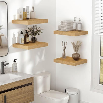 Vivelove 10" Deep Floating Shelves Over Toilet, 10.2" Wall Shelves for Bathroom Bedroom Kitchen Living Room Laundry Room, Modern Rustic Shelves for Home Decor, 10.2"x10.2"x1.5", Set of 2, Oak