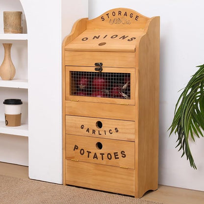 Potato Bin Veggie Organizer Rustic Pine Wood Potato, Onion & Garlic Storage Bin | Kitchen Organizer | Solid Wood Veggie Box | Compact Kitchen Box (13.77" L x 7.1" W x 29.3" H)