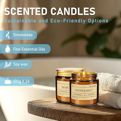 24-Pack Scented Candle Gift Box - 12 scents to Choose from (Rose/Lavender/Lemon/Vanilla),