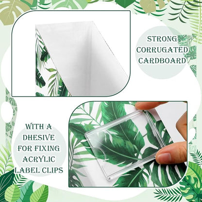 AmazingSpark Set of 4 Monstera Magazine Holder Decorative Foldable Magazine Storage Boxes with Acrylic Label Holders Coquettish Boho Organizer for Office Home Organization Storage